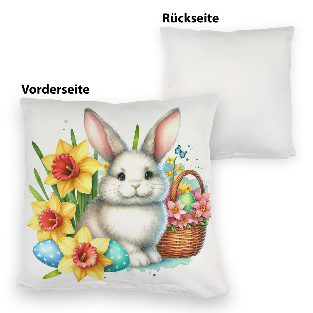 Niedlicher Osterhase mit Osterglocken Kissen