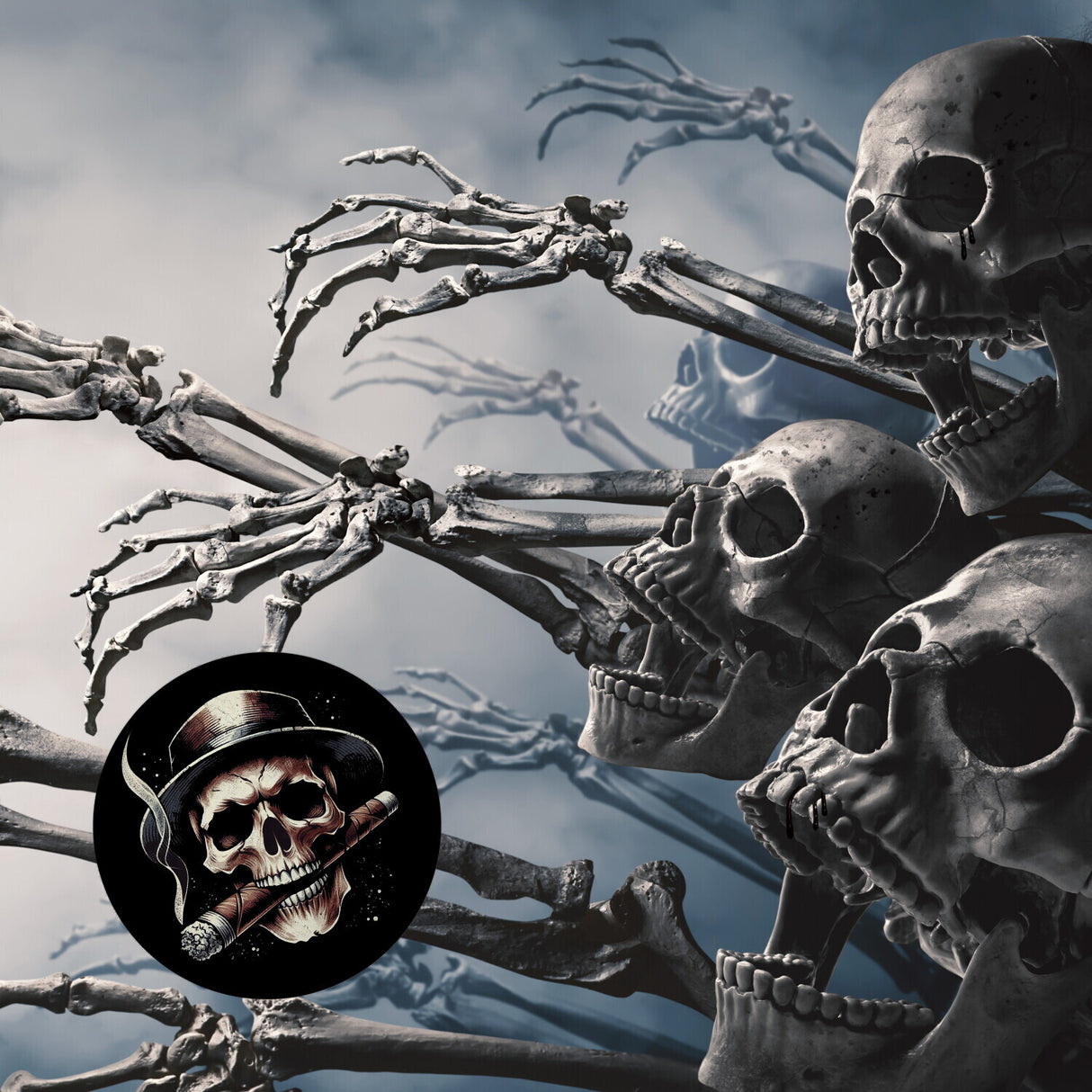Totenkopf mit Zigarre Magnet rund rund