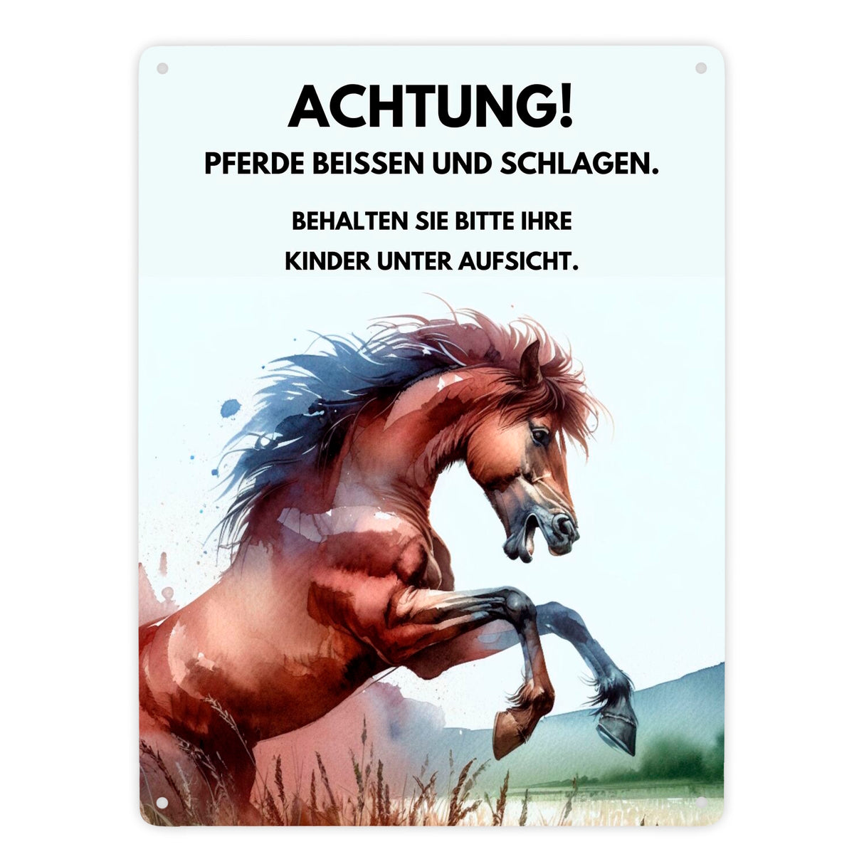 Pferd Metallschild in 15x20 cm mit Spruch Vorsicht Pferde können beißen und schlagen