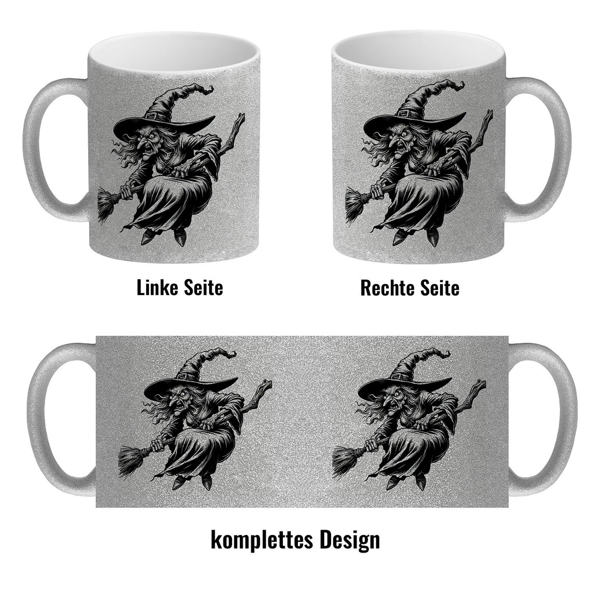 Böse Hexe auf Besen Kaffeebecher