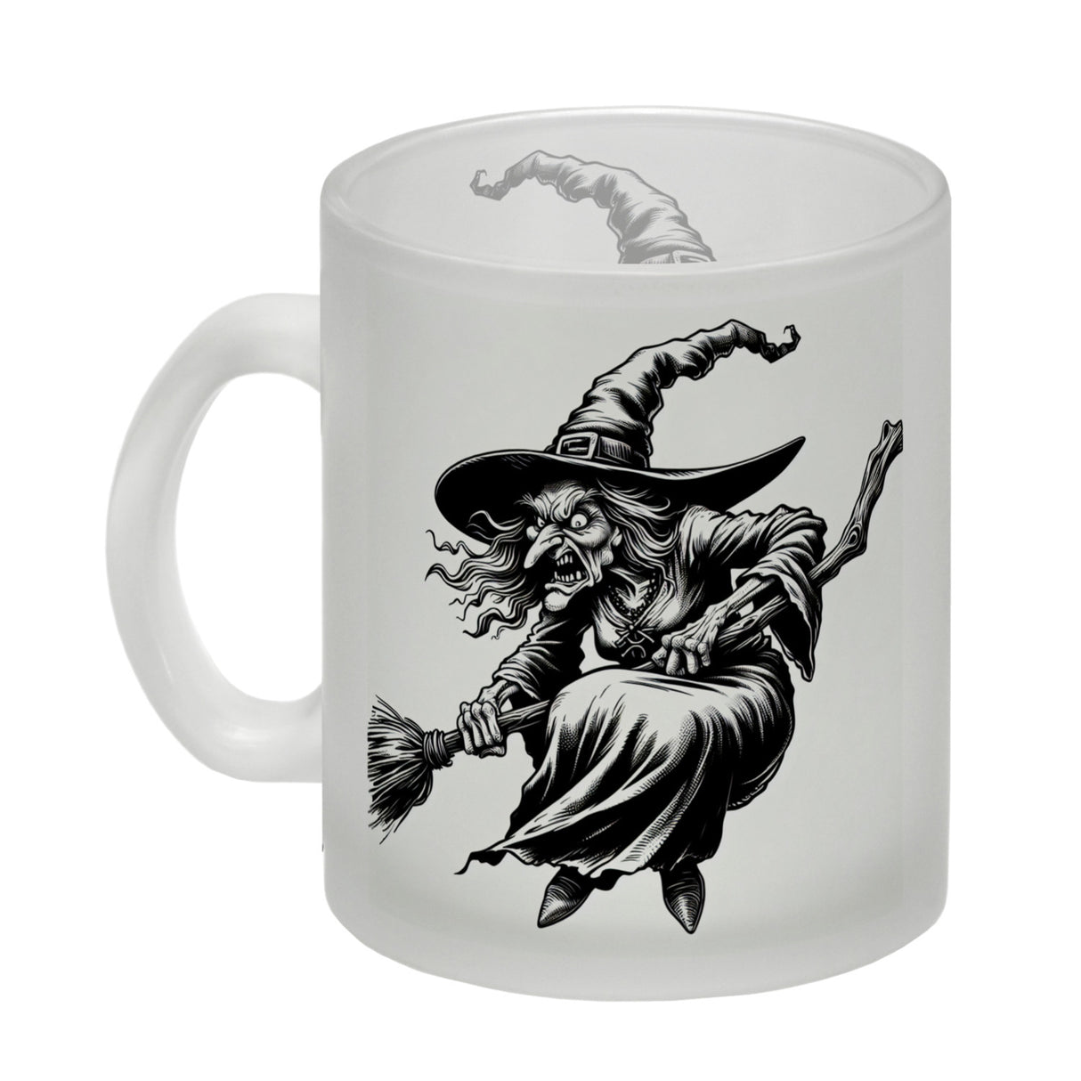 Böse Hexe auf Besen Kaffeebecher