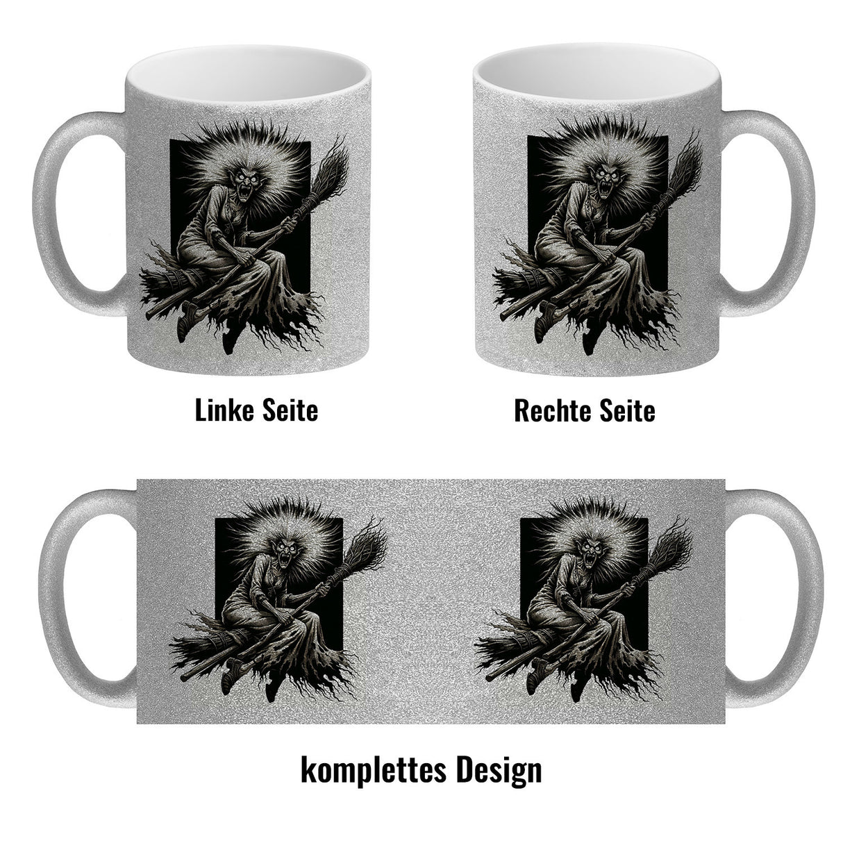Wütende Hexe auf einem Besen Kaffeebecher