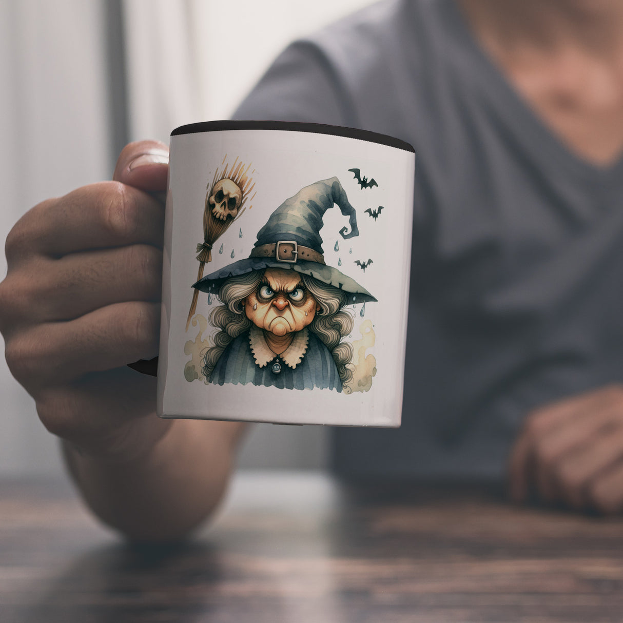 Böse Hexe mit Fledermäusen Kaffeebecher