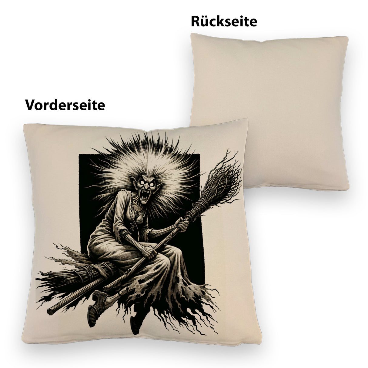 Böse Hexe auf einem Besen Kissen