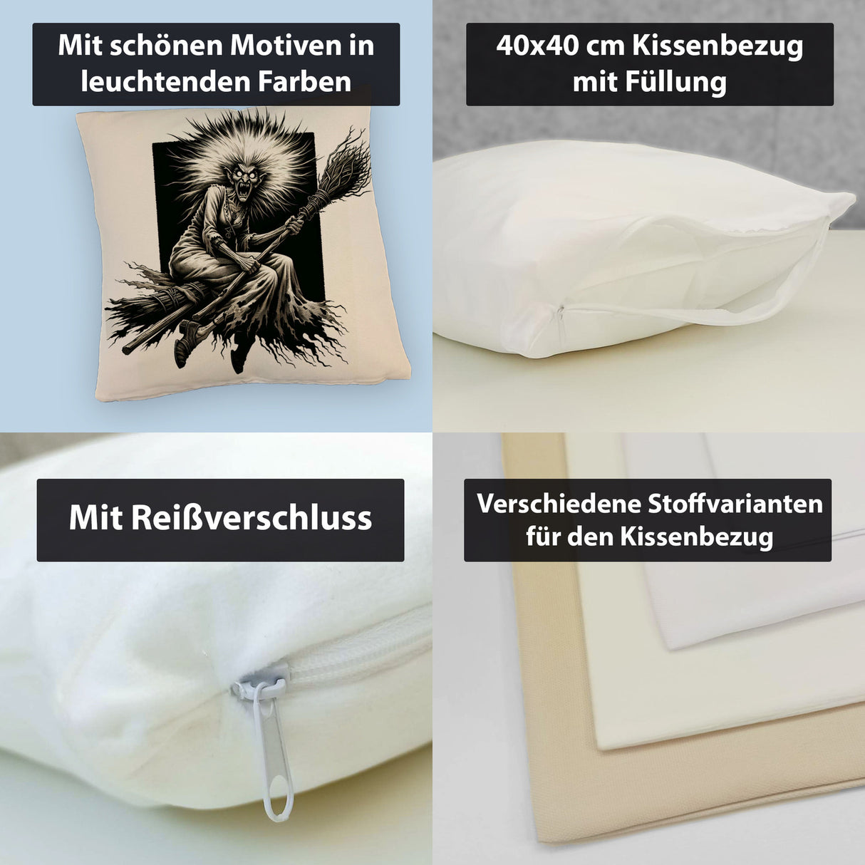 Böse Hexe auf einem Besen Kissen