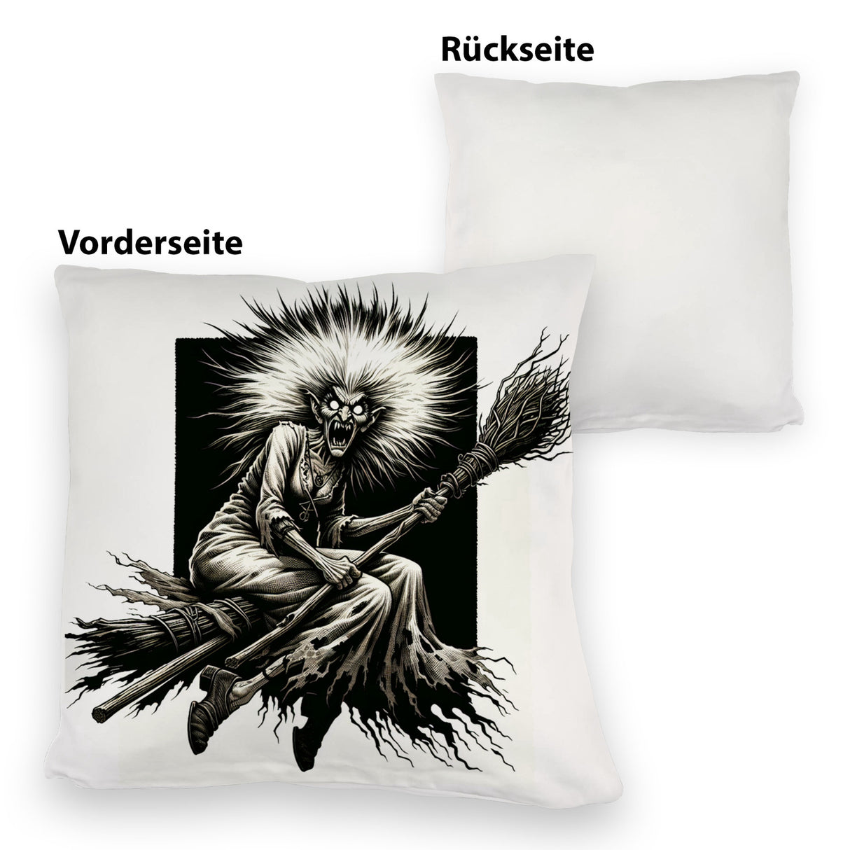 Böse Hexe auf einem Besen Kissen