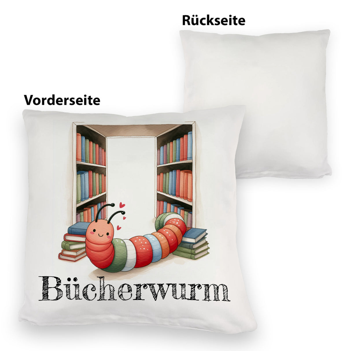Bücherwurm Kissen mit Wurm in der Bibliothek
