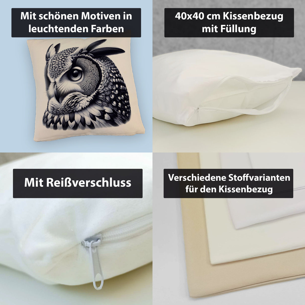 Schwarze Eule Kissen