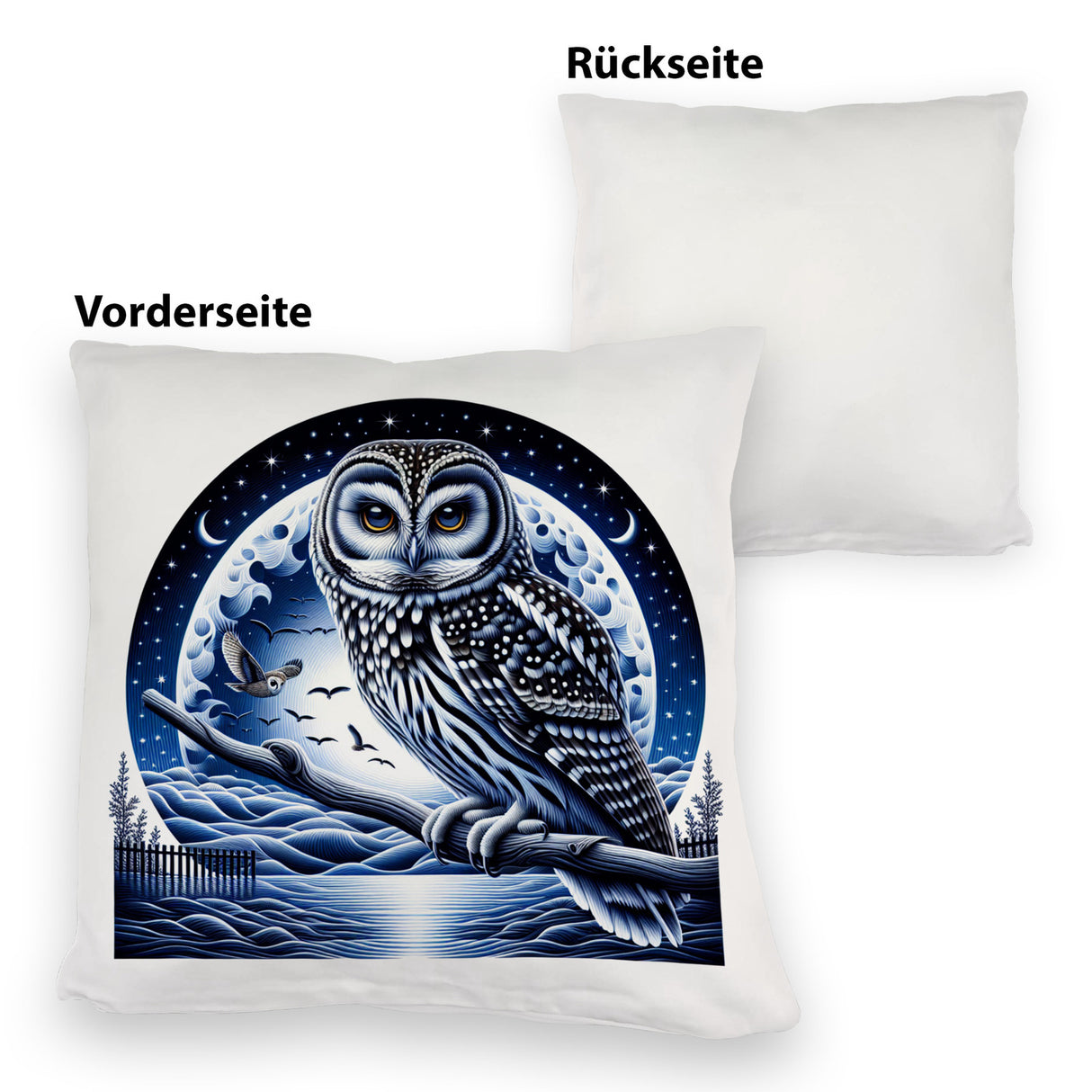 Eule auf einem Ast im Mondschein Kissen