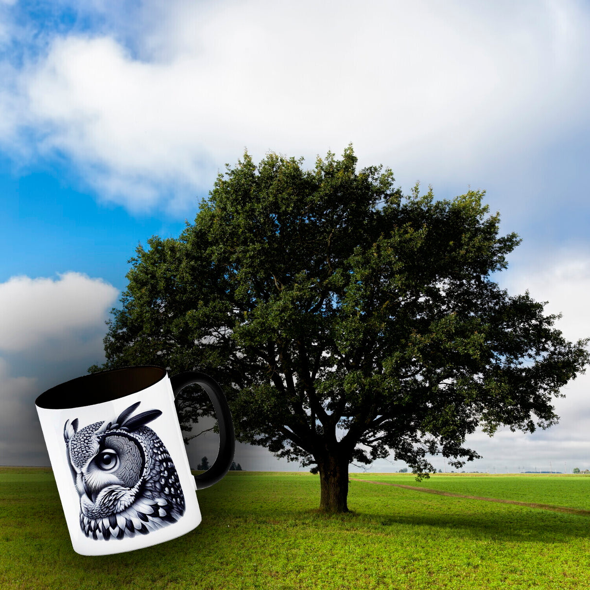Schwarze Eule Kaffeebecher