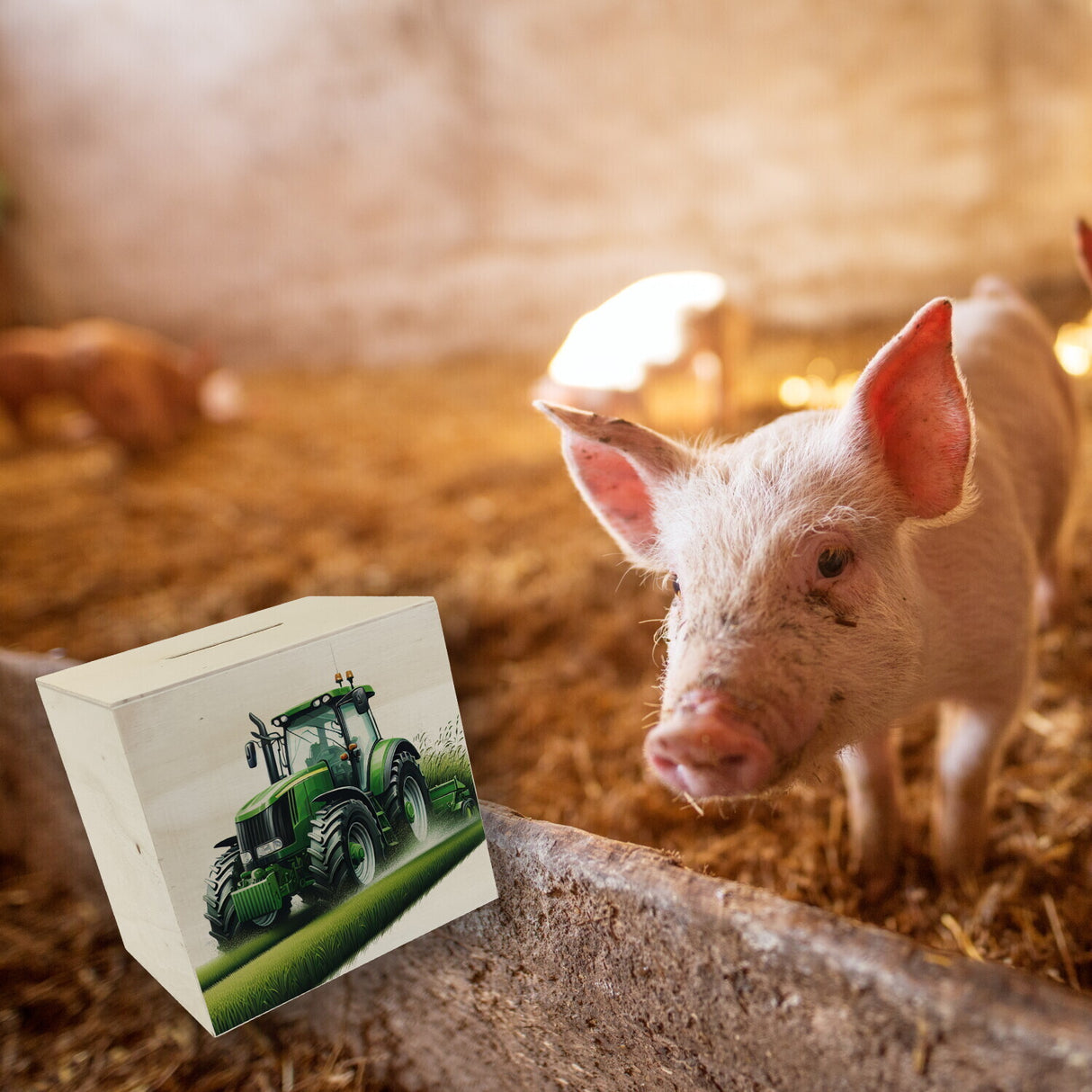 Traktor bei der Feldarbeit Spardose