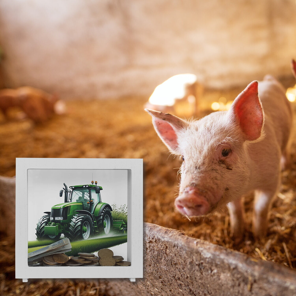 Traktor bei der Feldarbeit Spardose