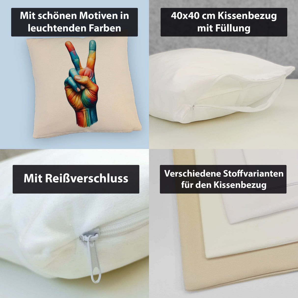 Peacezeichen in Regenbogenfarben Kissen