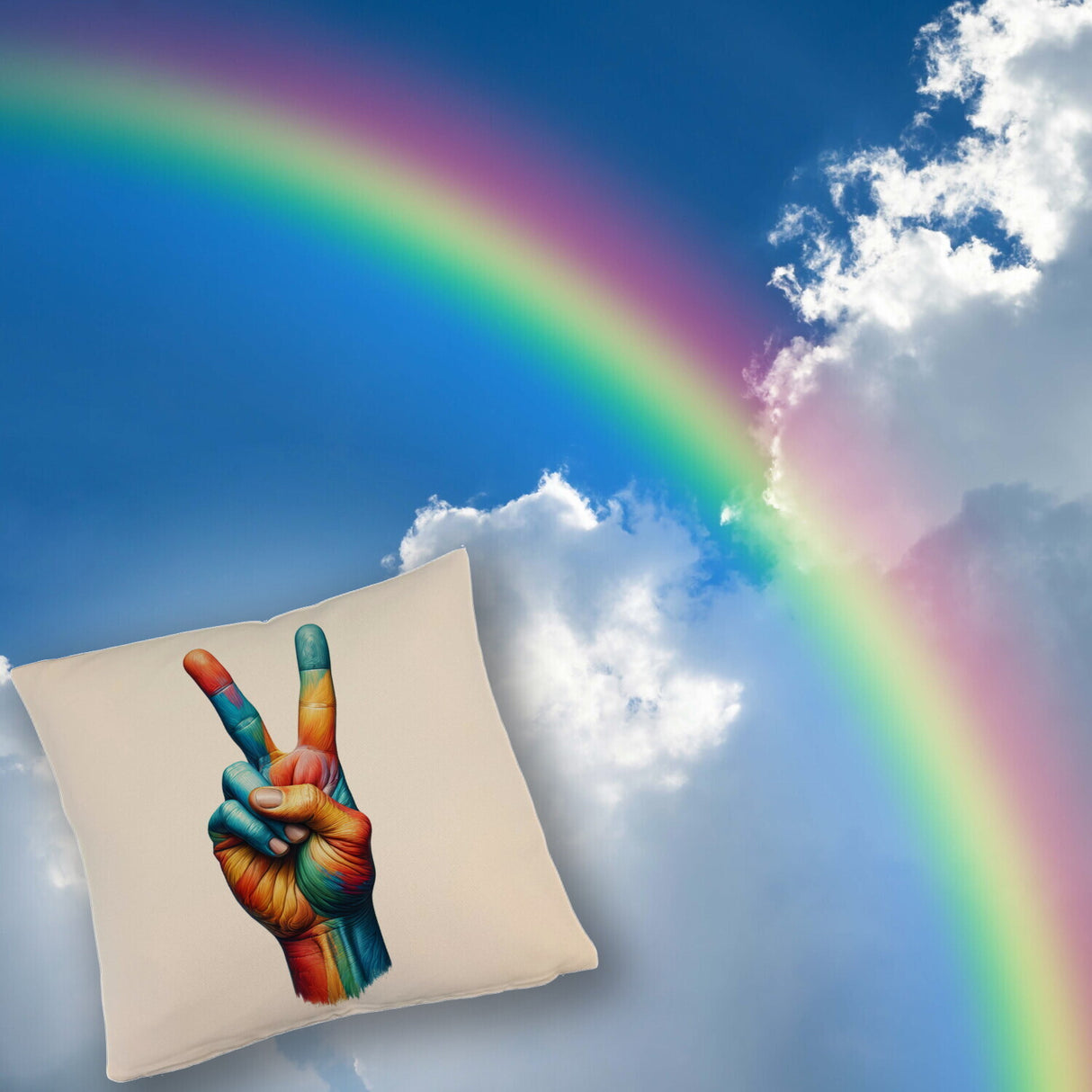 Peacezeichen in Regenbogenfarben Kissen