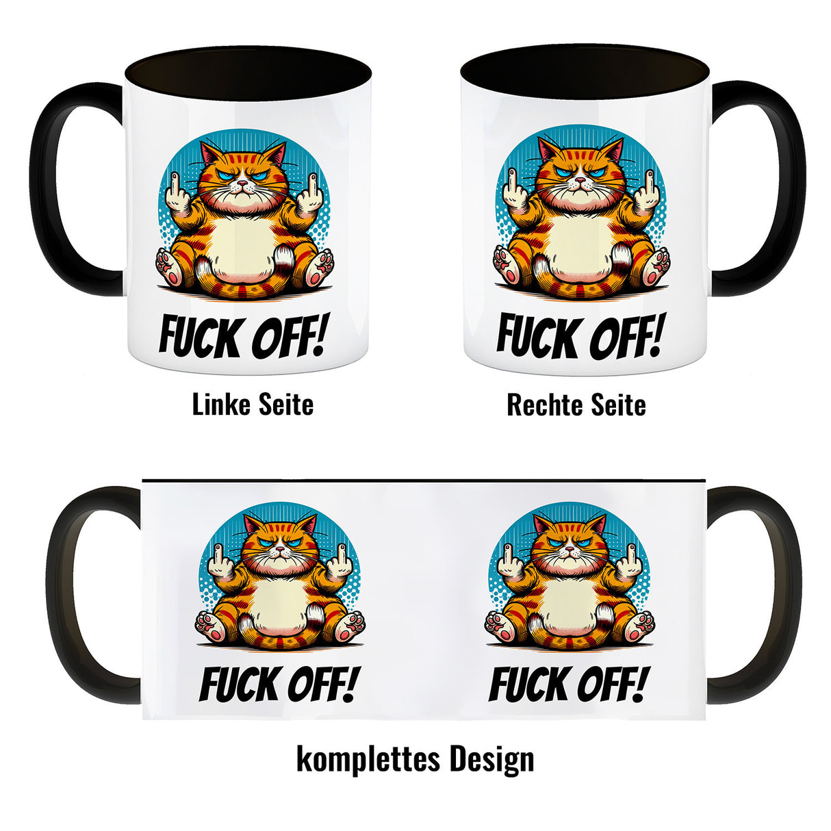 Katze Mittelfinger Kaffeebecher mit Spruch Fuck OFF!