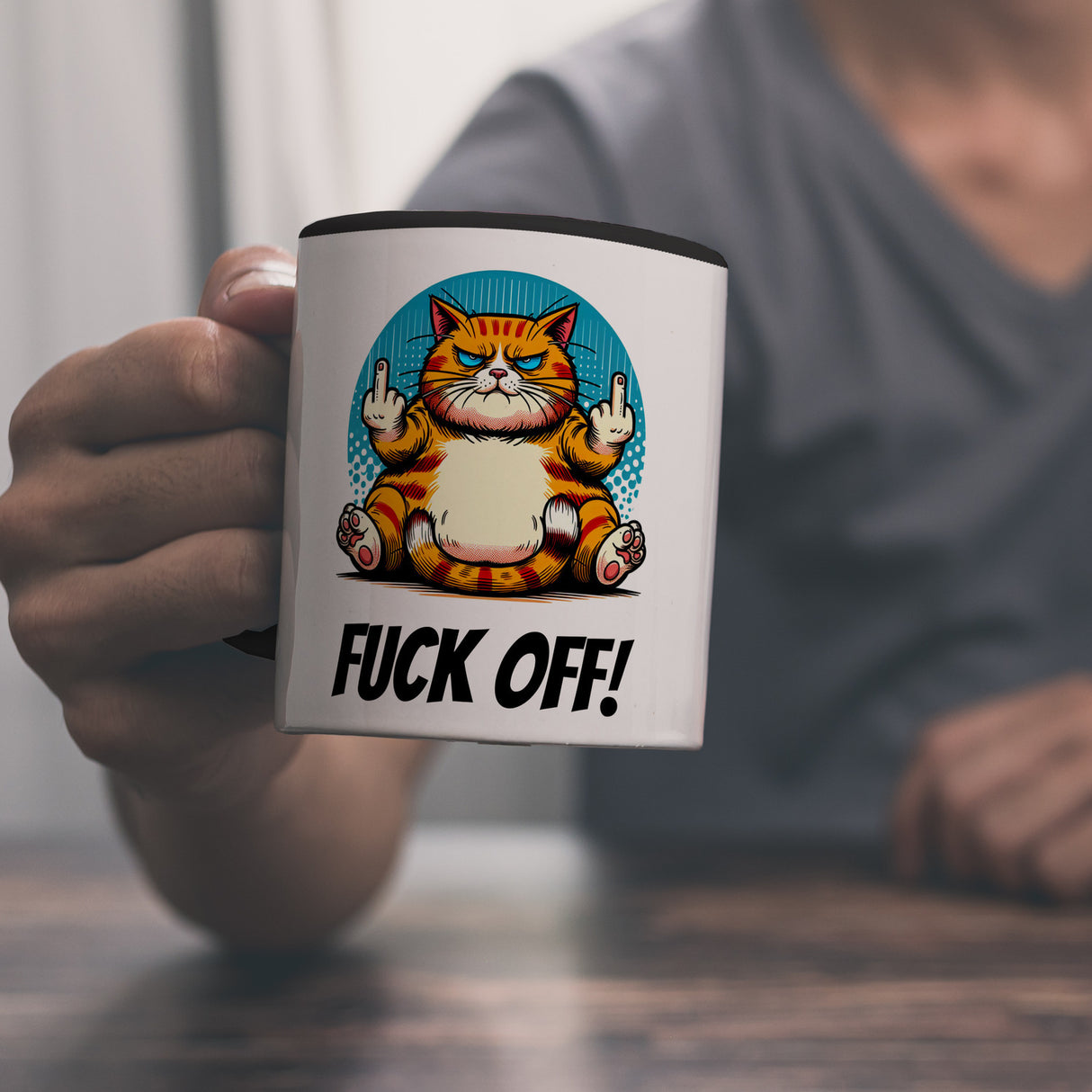 Katze Mittelfinger Kaffeebecher mit Spruch Fuck OFF!