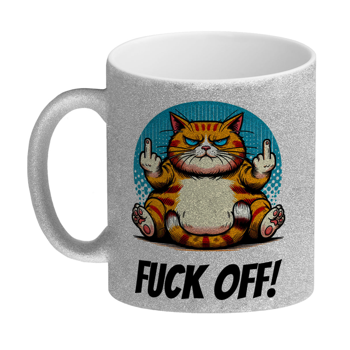 Katze Mittelfinger Kaffeebecher mit Spruch Fuck OFF!