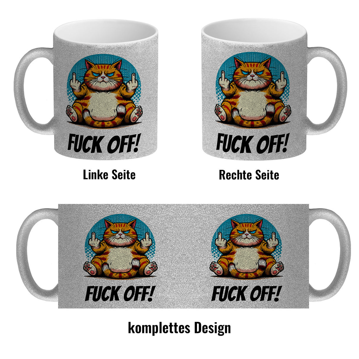 Katze Mittelfinger Kaffeebecher mit Spruch Fuck OFF!