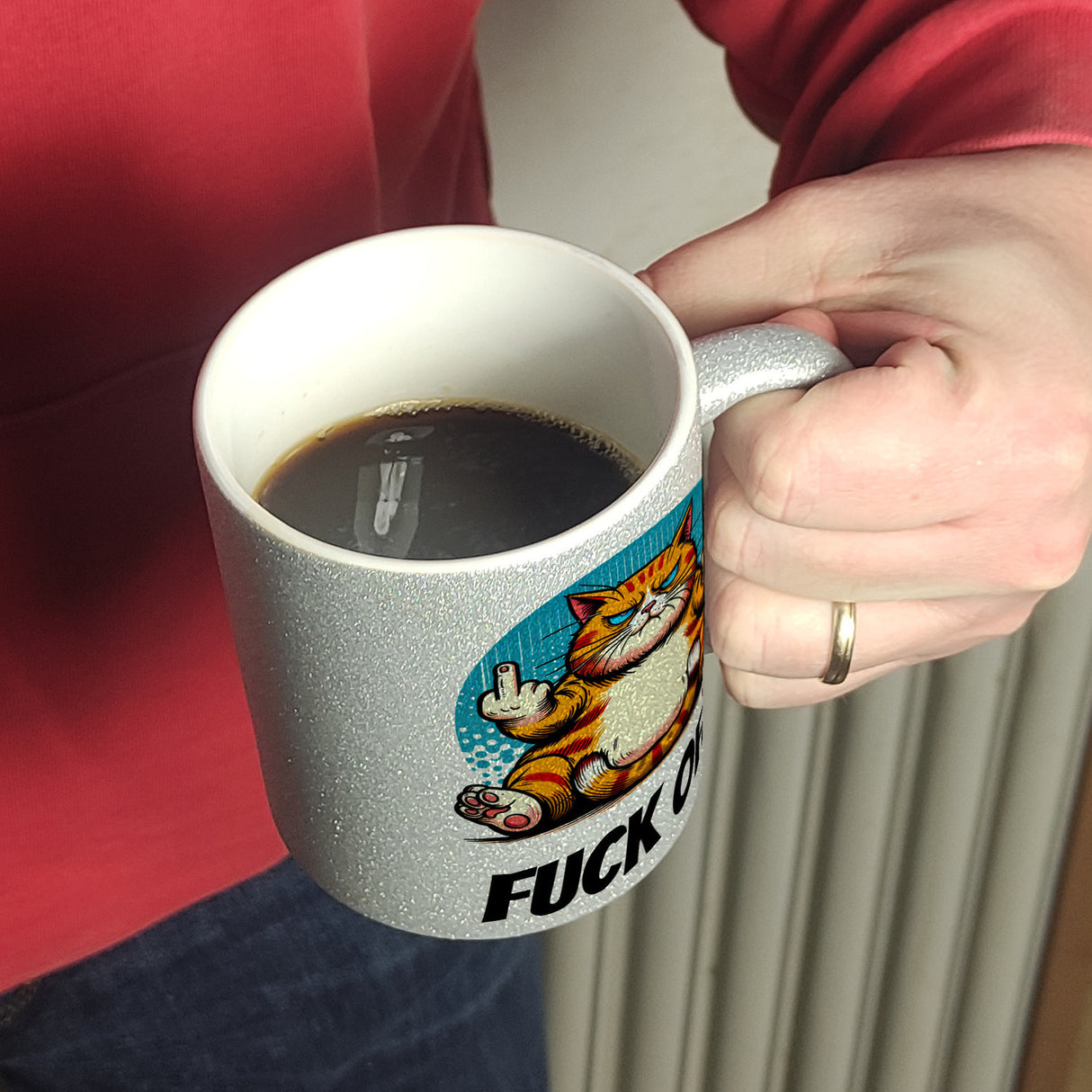 Katze Mittelfinger Kaffeebecher mit Spruch Fuck OFF!