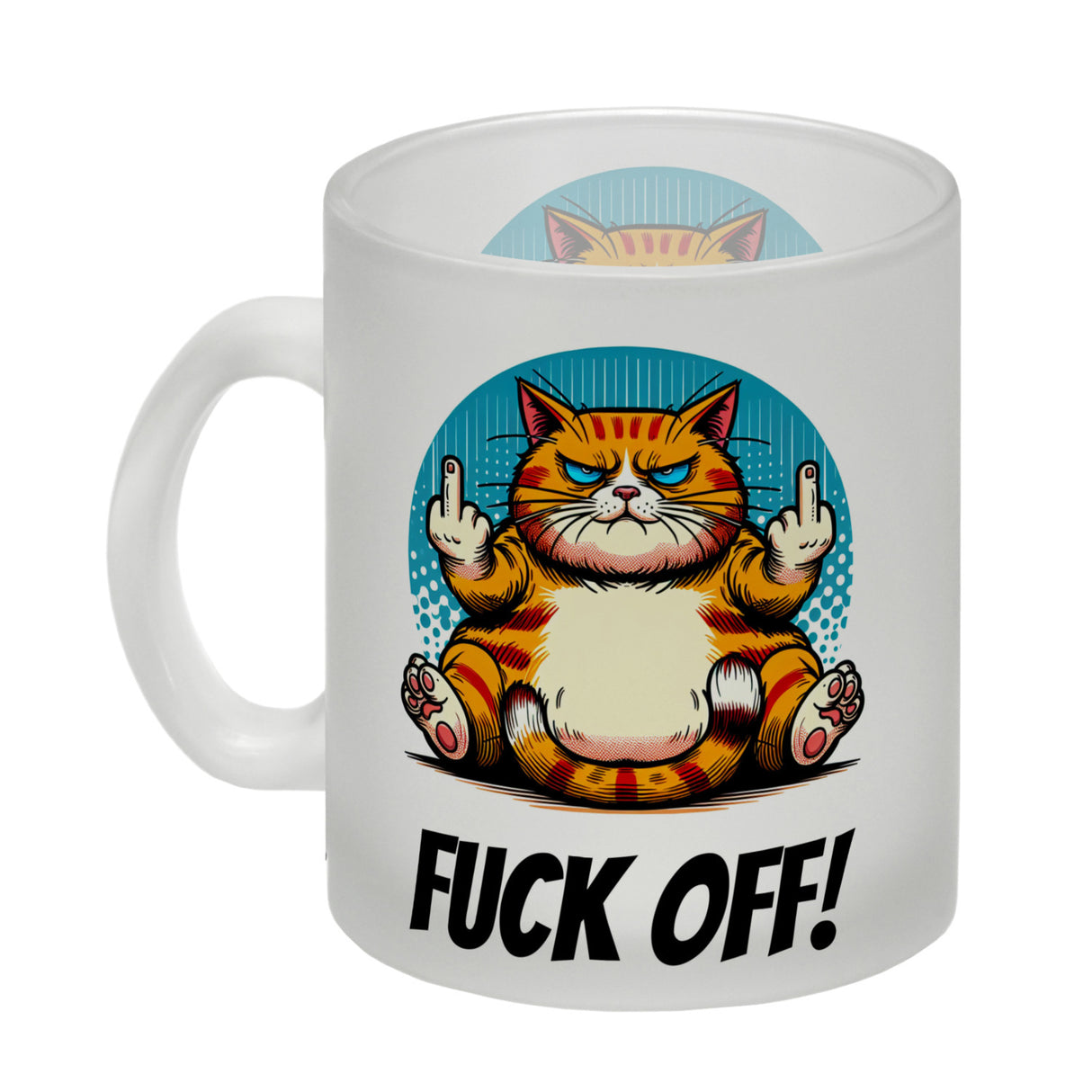 Katze Mittelfinger Kaffeebecher mit Spruch Fuck OFF!