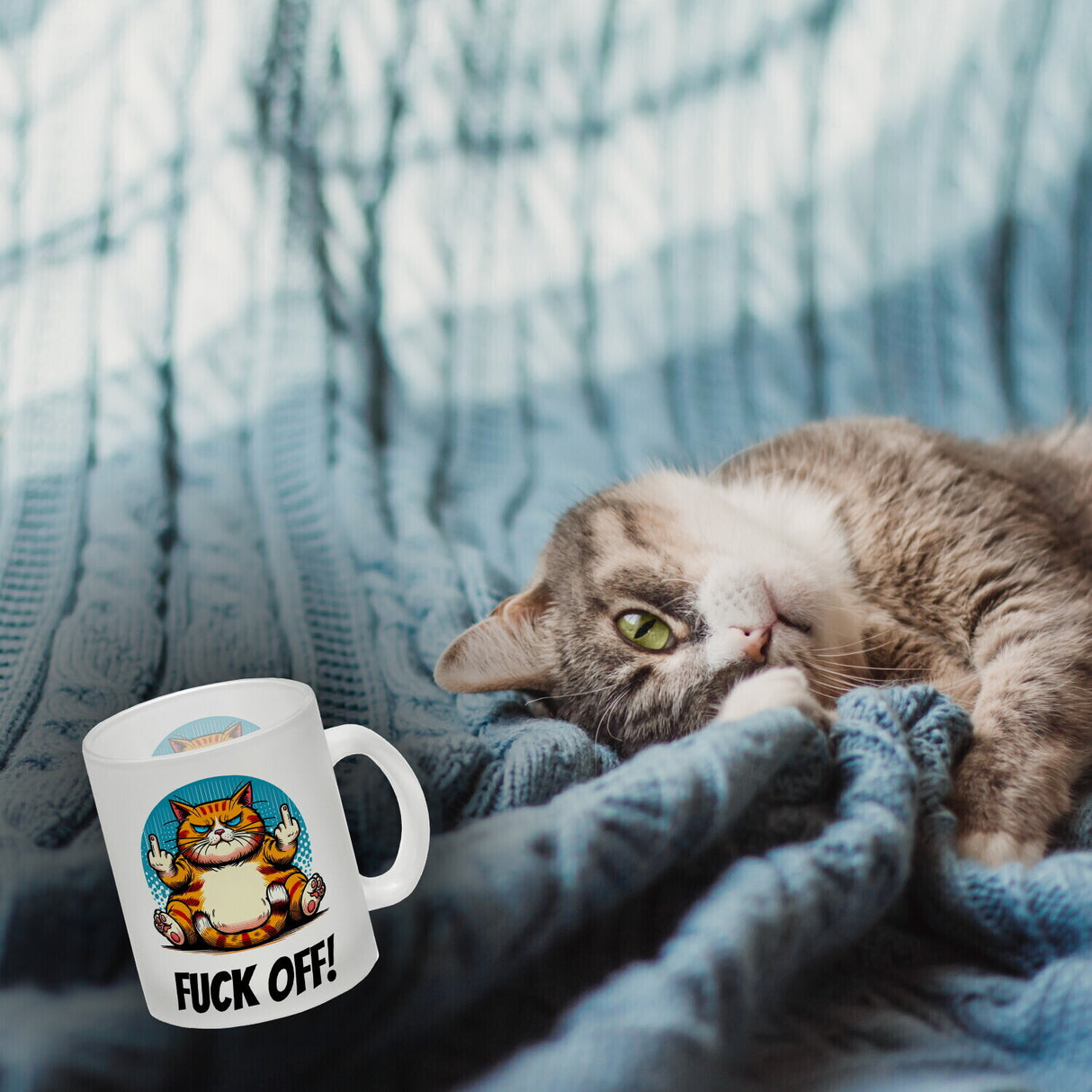 Katze Mittelfinger Kaffeebecher mit Spruch Fuck OFF!
