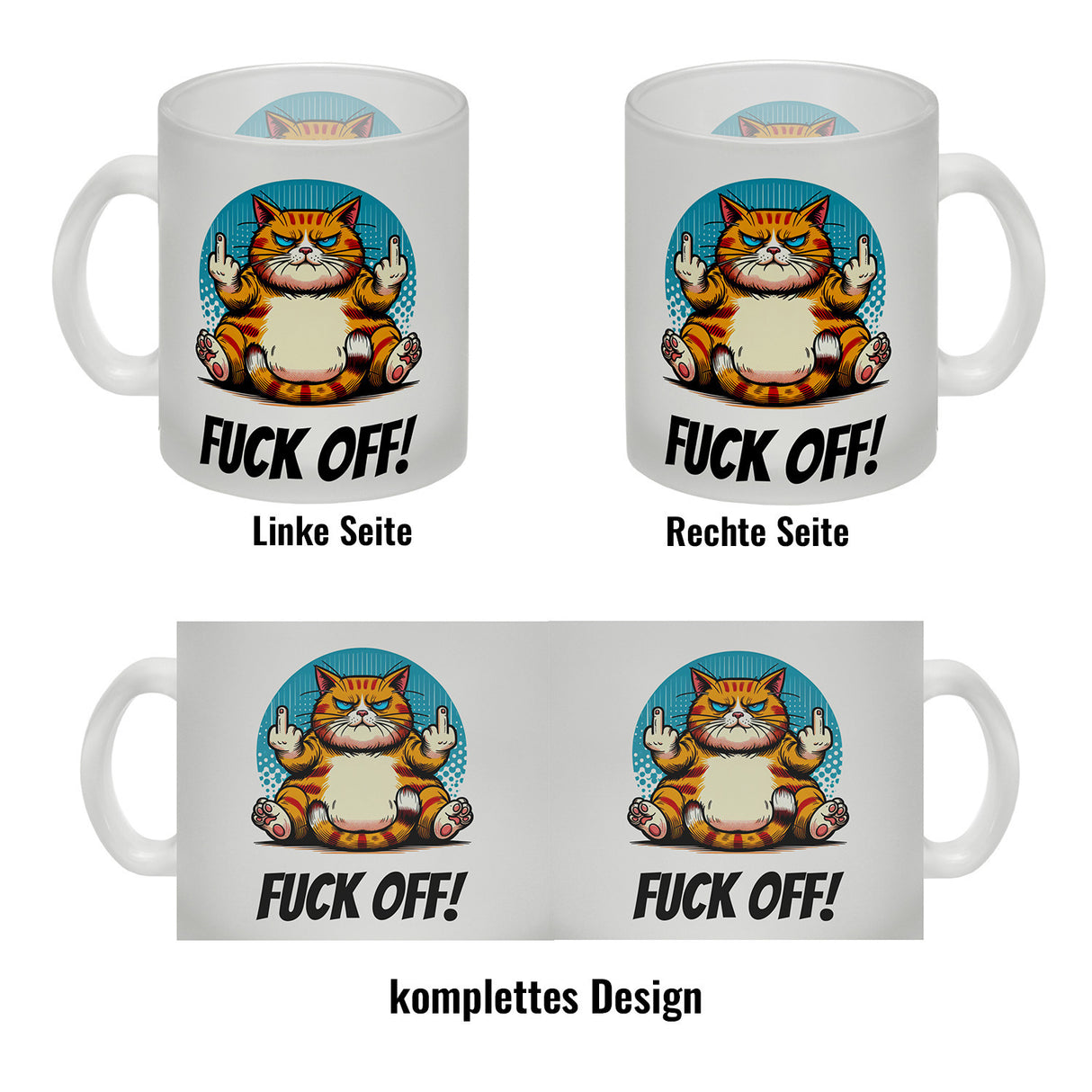 Katze Mittelfinger Kaffeebecher mit Spruch Fuck OFF!
