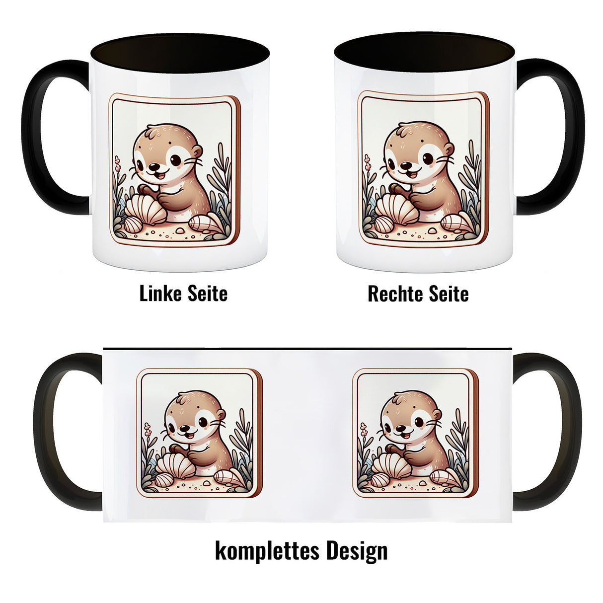 Baby Otter mit Muschel Retro Kaffeebecher