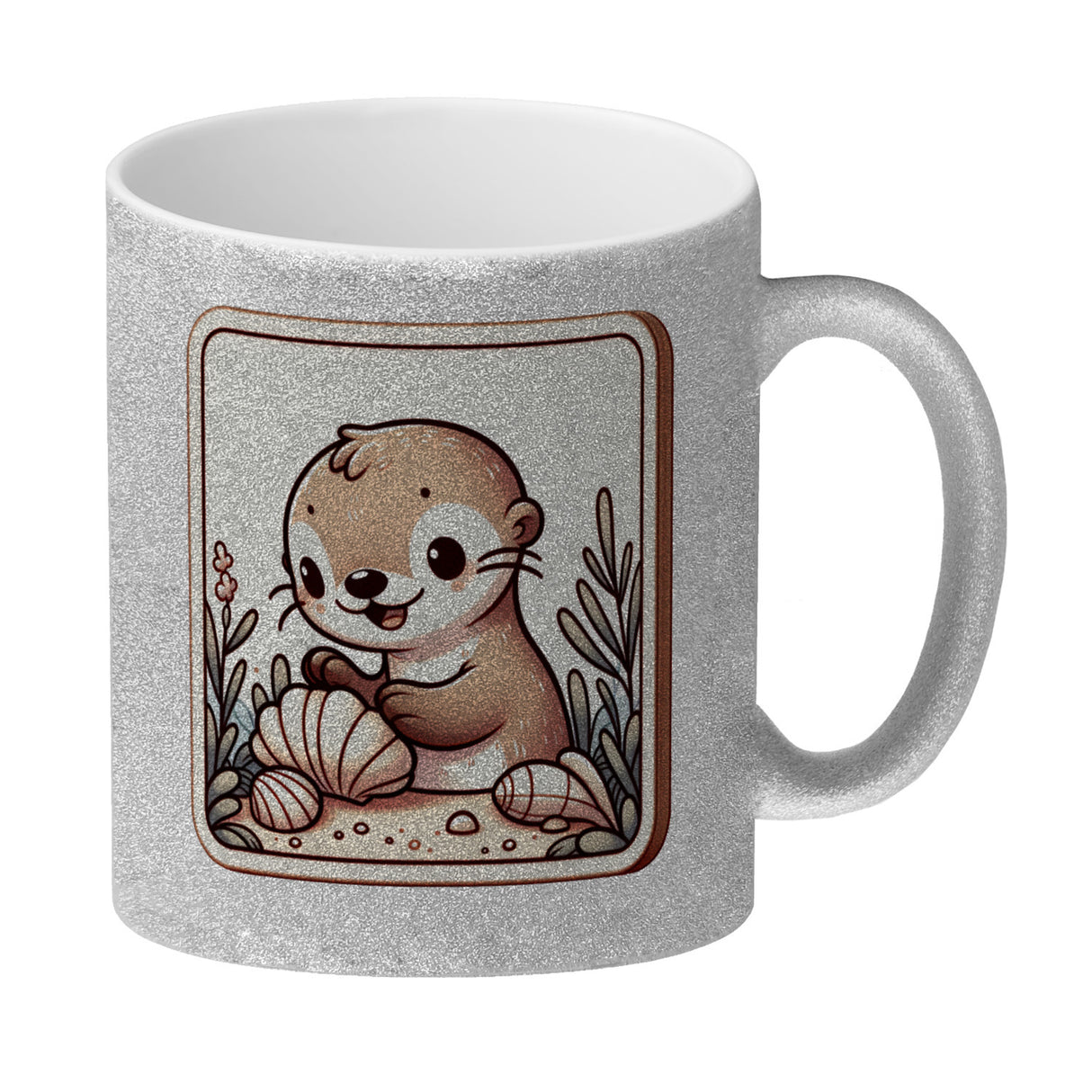 Baby Otter mit Muschel Retro Kaffeebecher