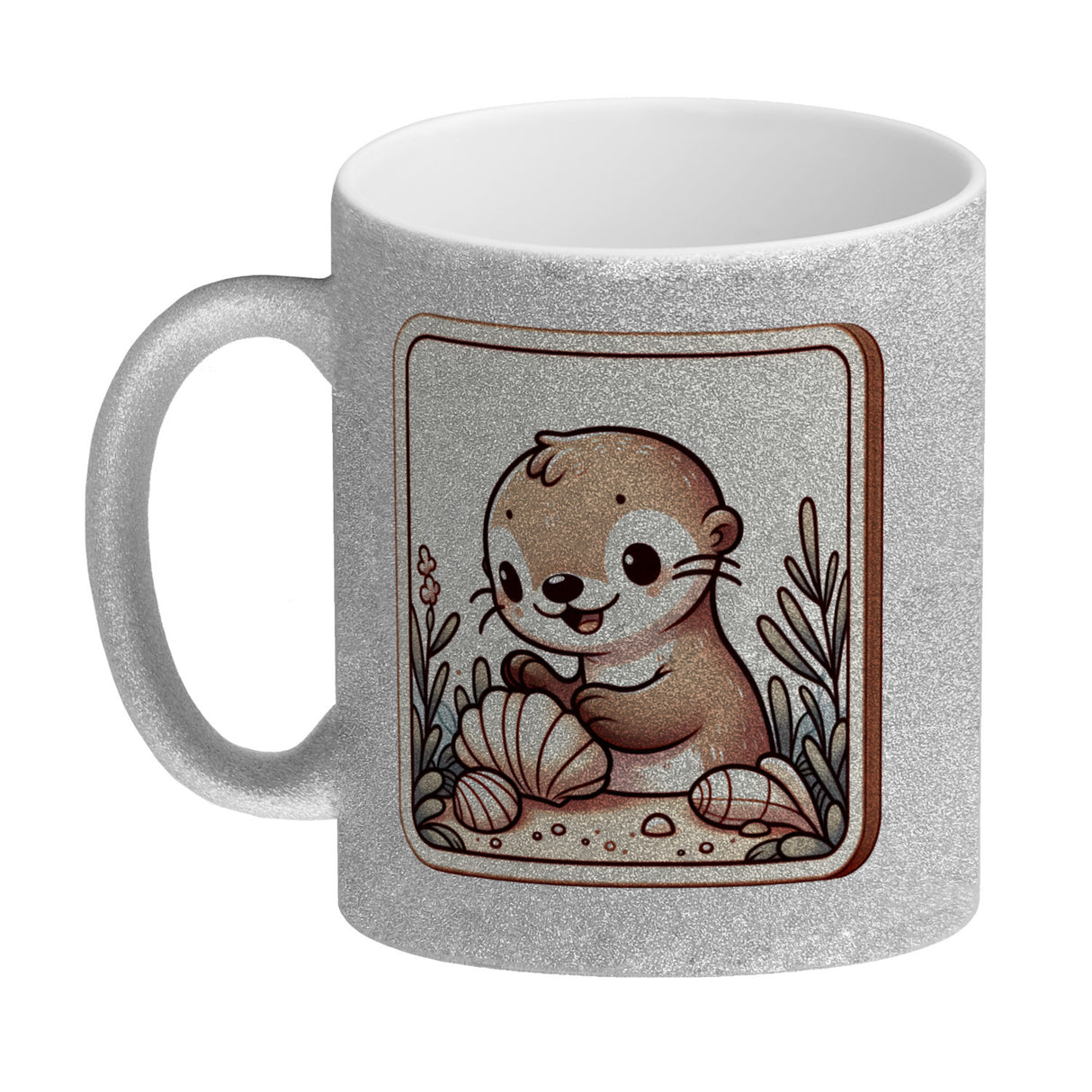 Baby Otter mit Muschel Retro Kaffeebecher