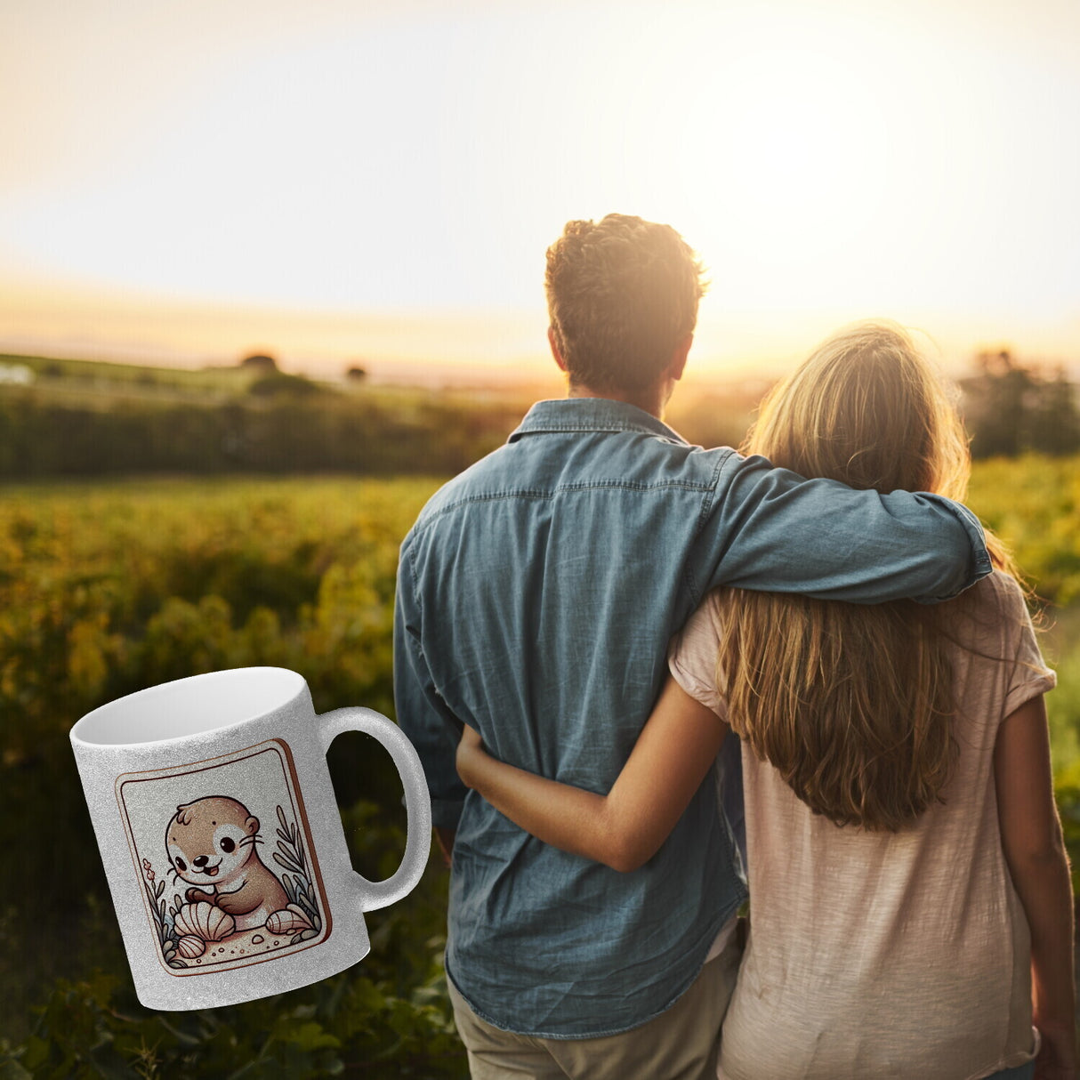 Baby Otter mit Muschel Retro Kaffeebecher