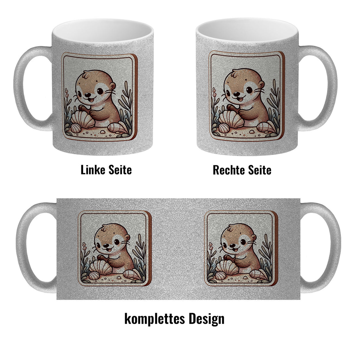 Baby Otter mit Muschel Retro Kaffeebecher