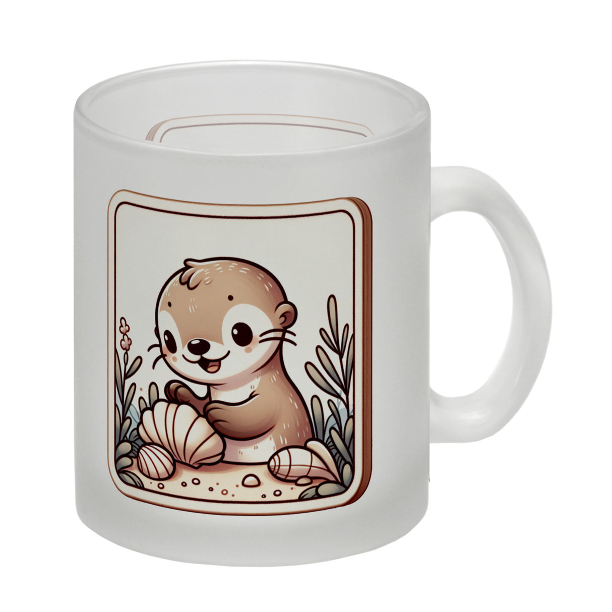 Baby Otter mit Muschel Retro Kaffeebecher