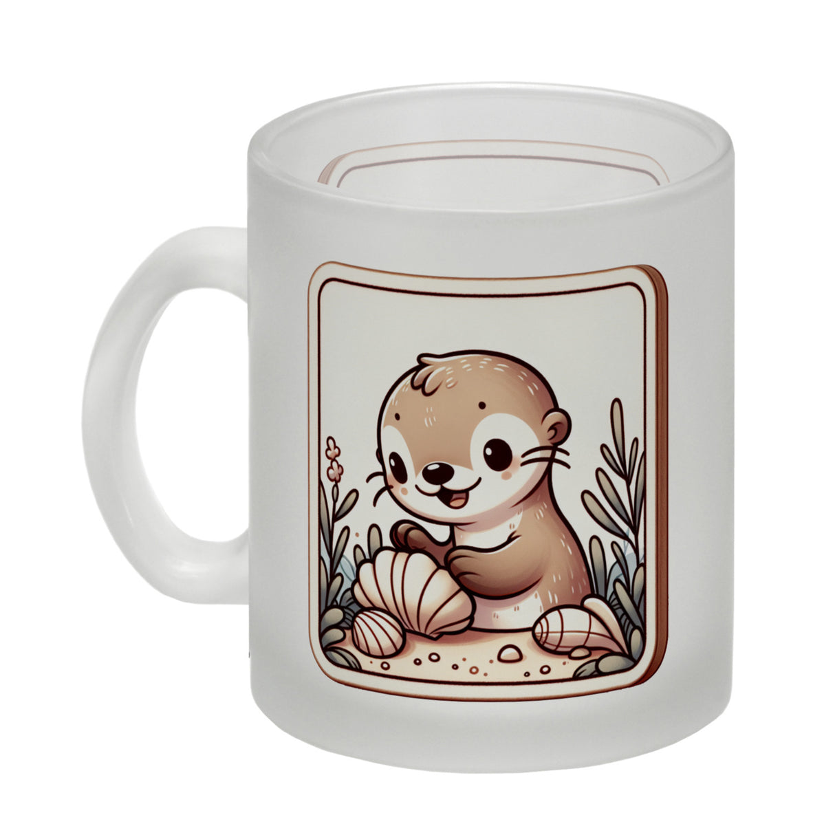 Baby Otter mit Muschel Retro Kaffeebecher