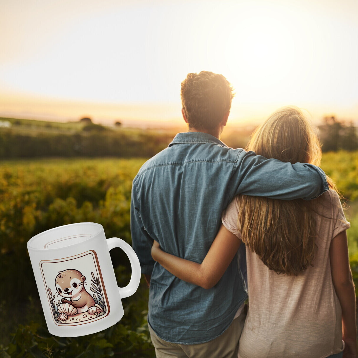Baby Otter mit Muschel Retro Kaffeebecher