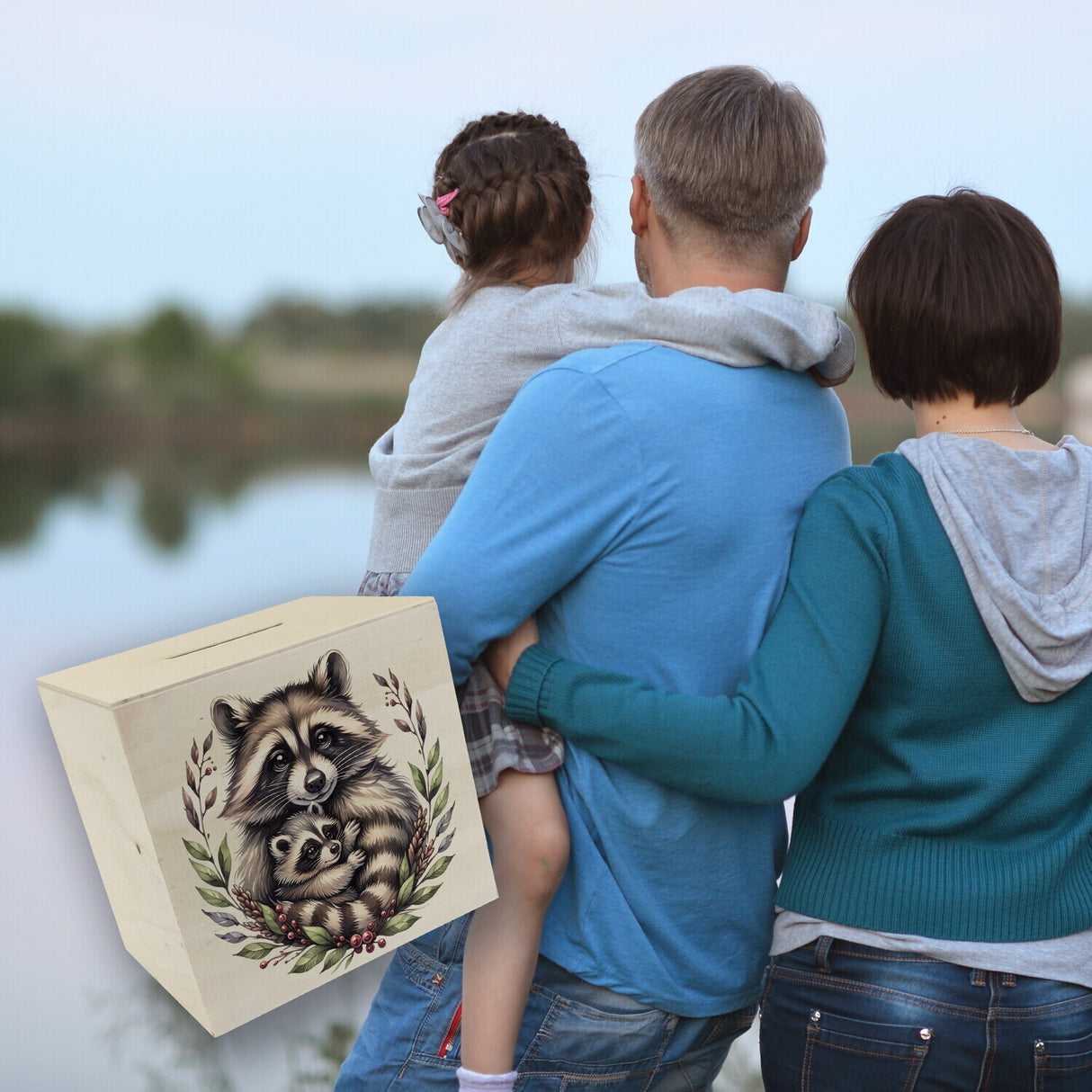 Waschbärmama mit Baby Spardose