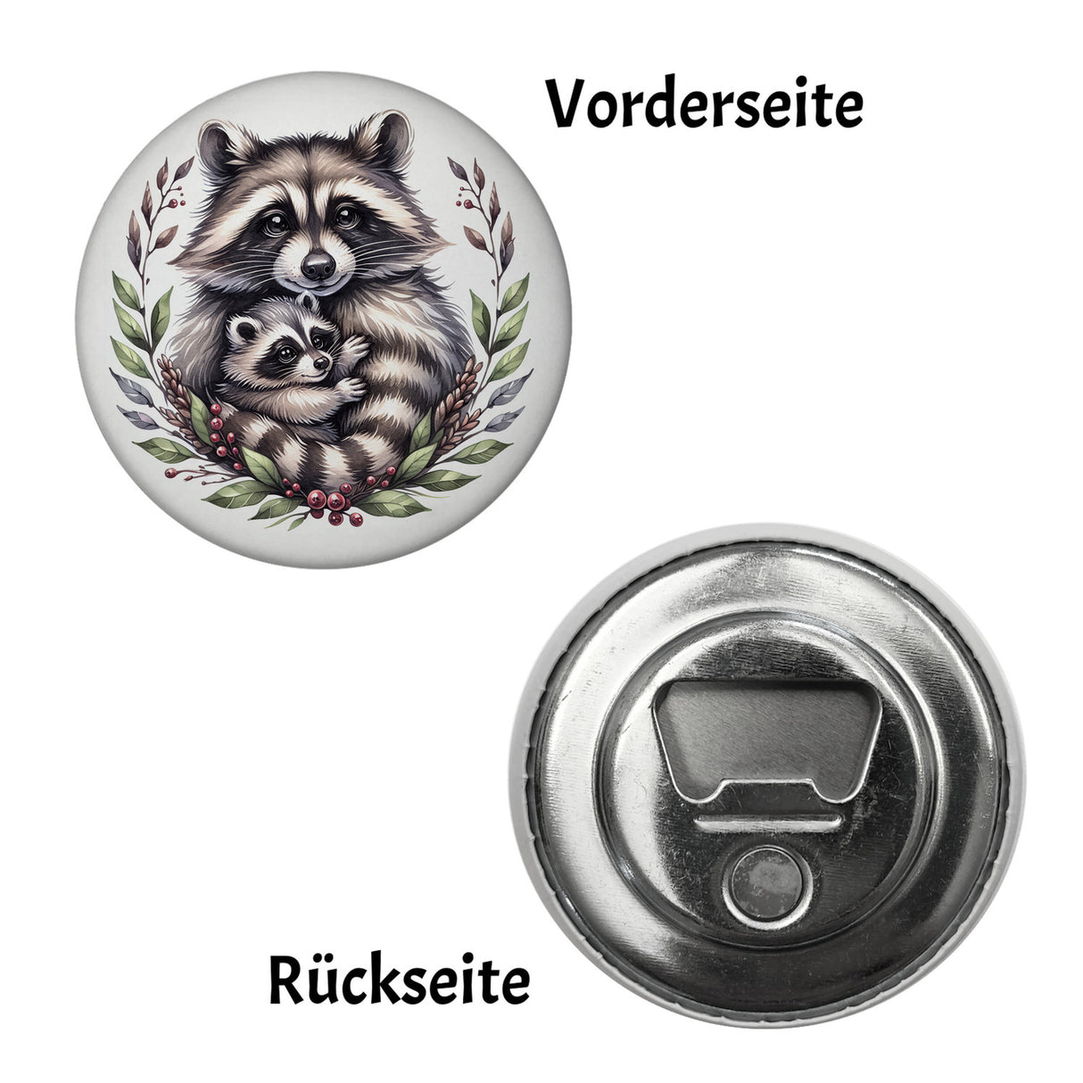 Waschbärmama mit Baby Magnet rund rund