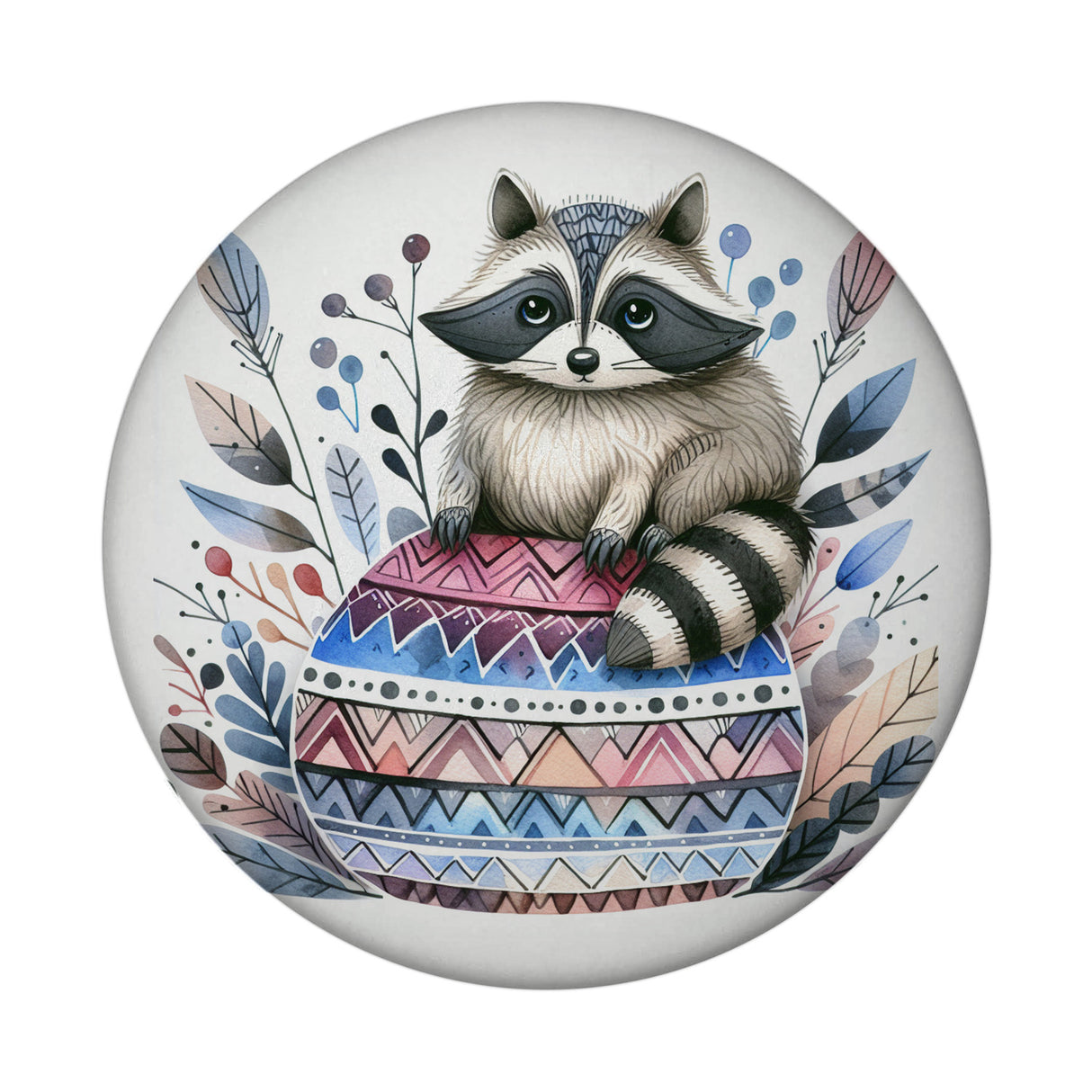Waschbär auf buntem Ball Magnet rund rund