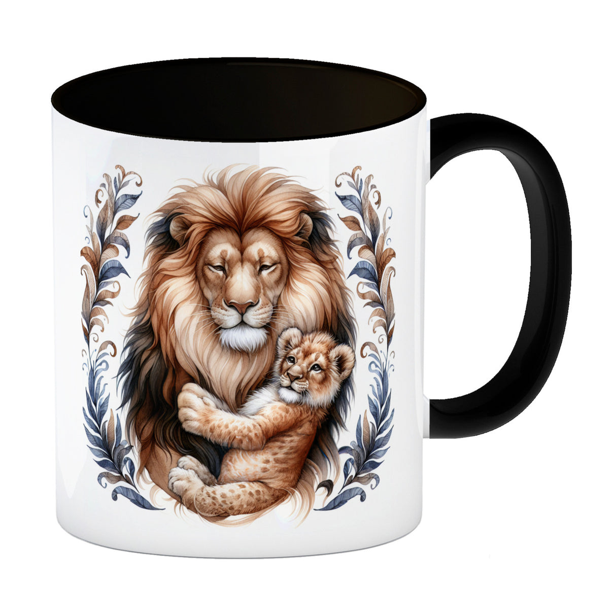 Löwenpapa mit Baby Kaffeebecher