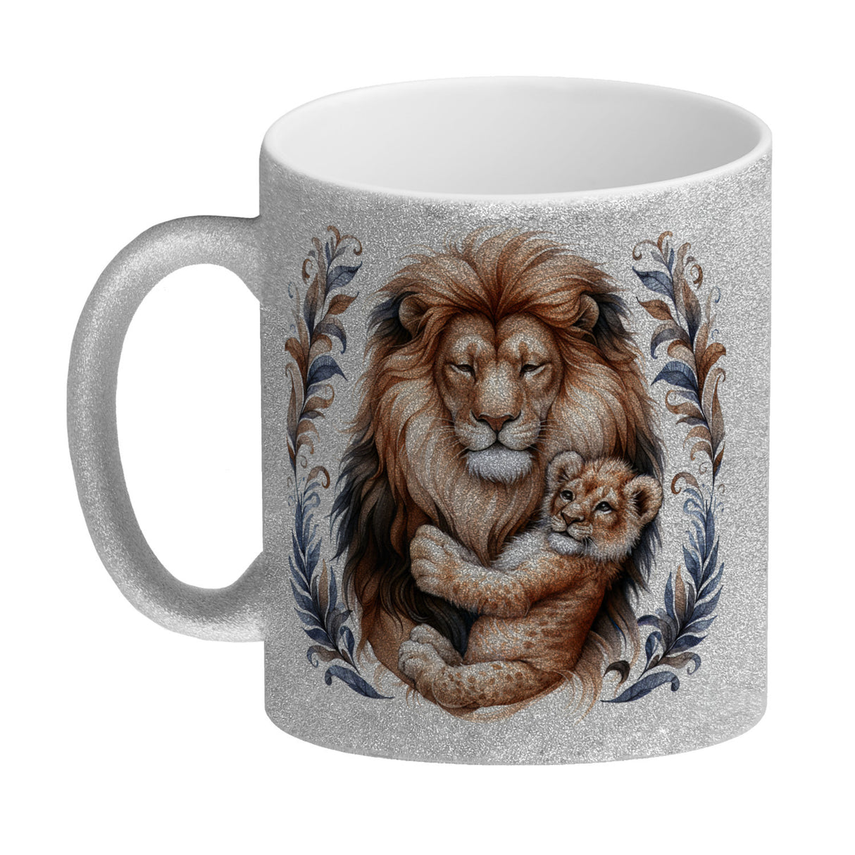 Löwenpapa mit Baby Kaffeebecher
