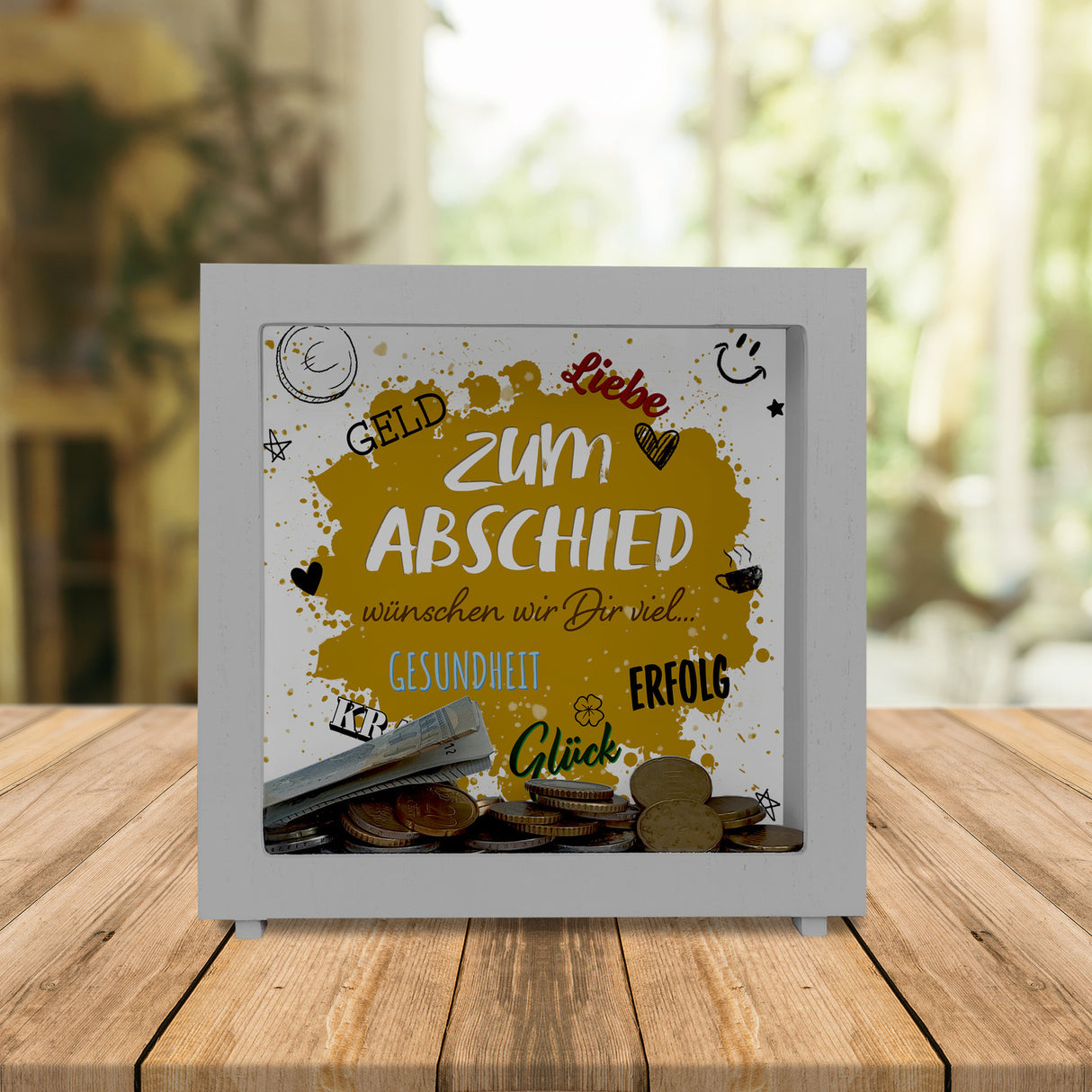 Zum Abschied Wünsche Spardose