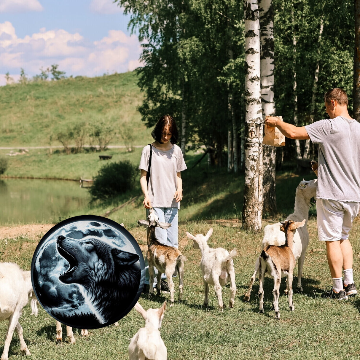 Wolf im Mondschein Magnet rund