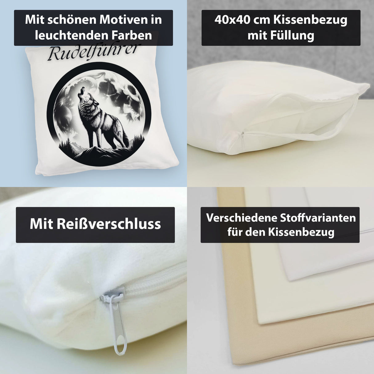 Wolf im Mondschein Rudelführer Kissen