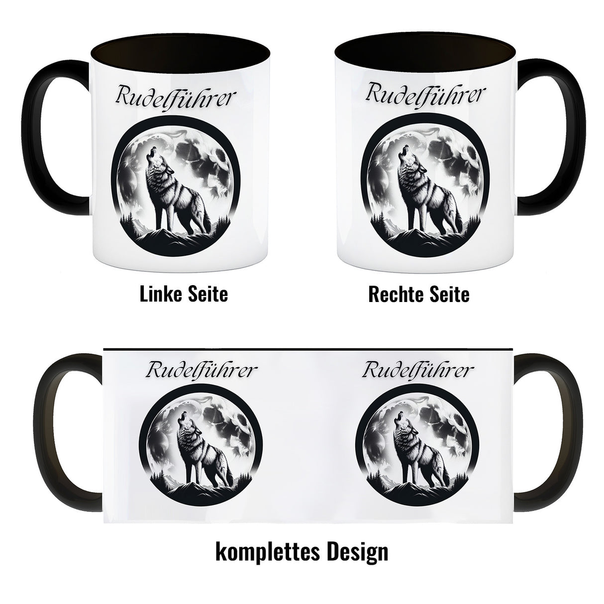Wolf im Mondschein Rudelführer Kaffeebecher