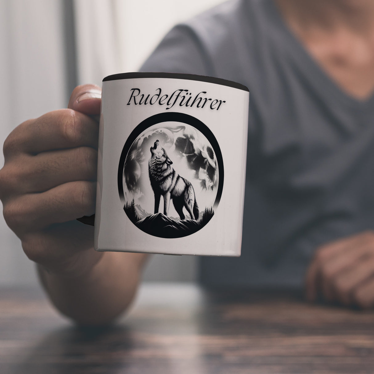 Wolf im Mondschein Rudelführer Kaffeebecher