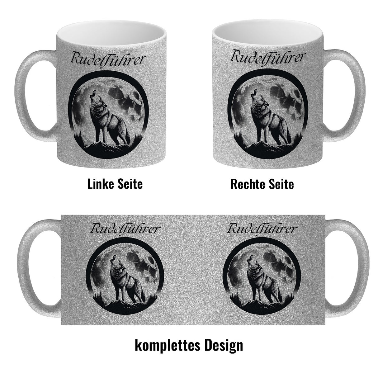 Wolf im Mondschein Rudelführer Kaffeebecher
