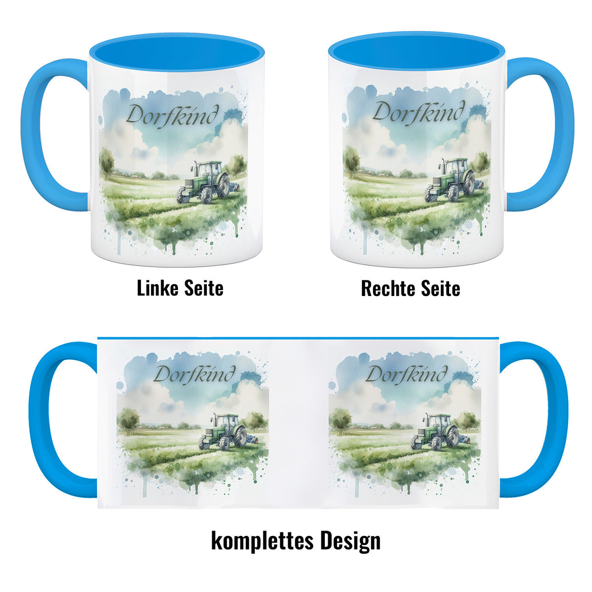 Grüner Traktor auf der Wiese Dorfkind Kaffeebecher