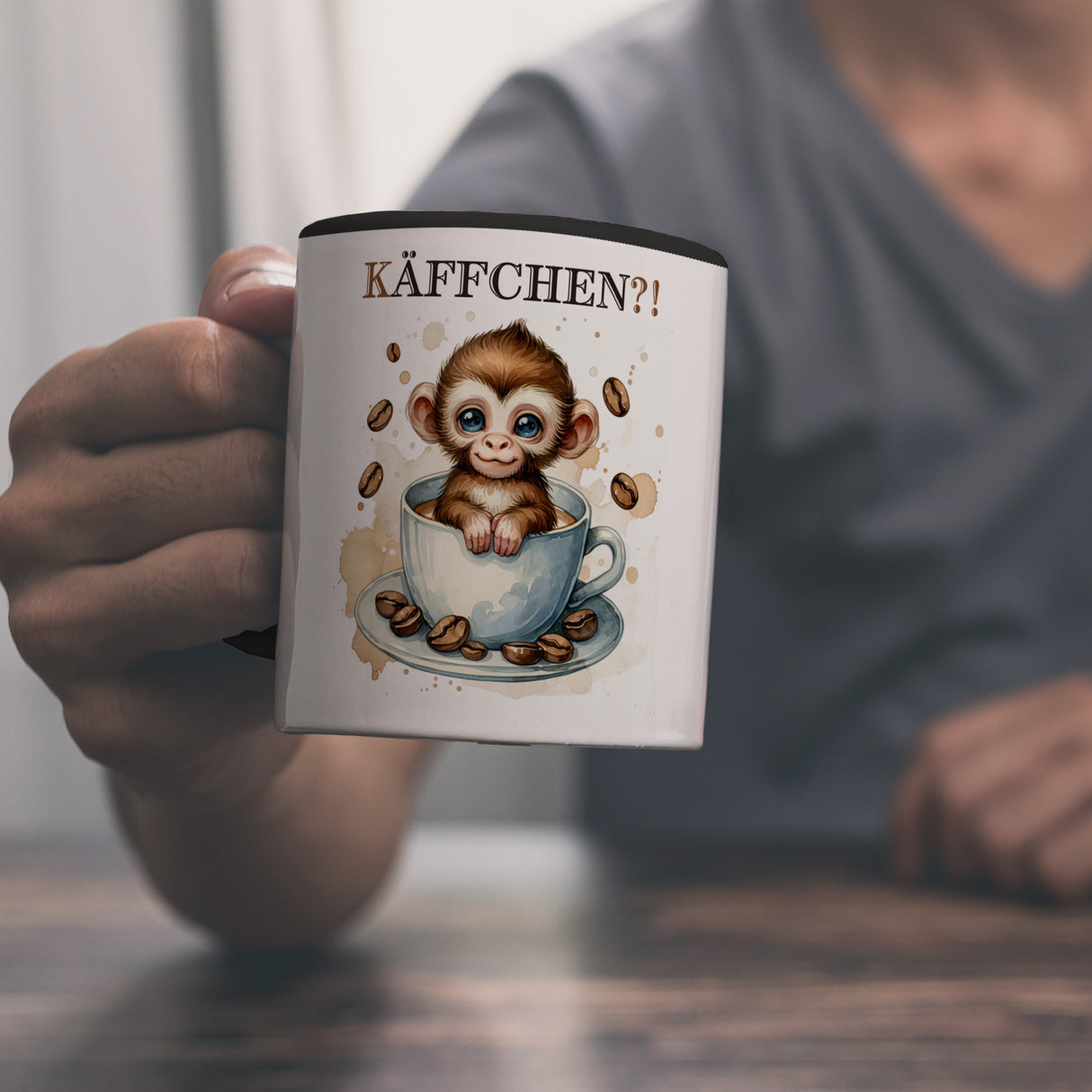 Käffchen Süßer Affe in einer Kaffeetasse Kaffeebecher