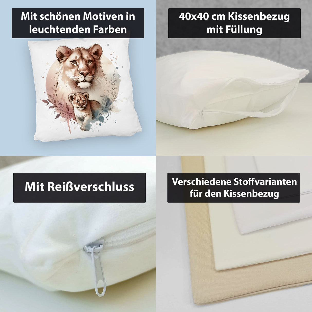 Löwin mit Baby Kissen
