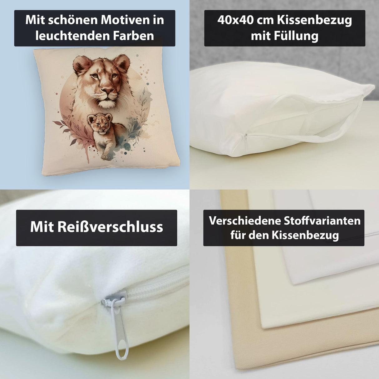 Löwin mit Baby Kissen