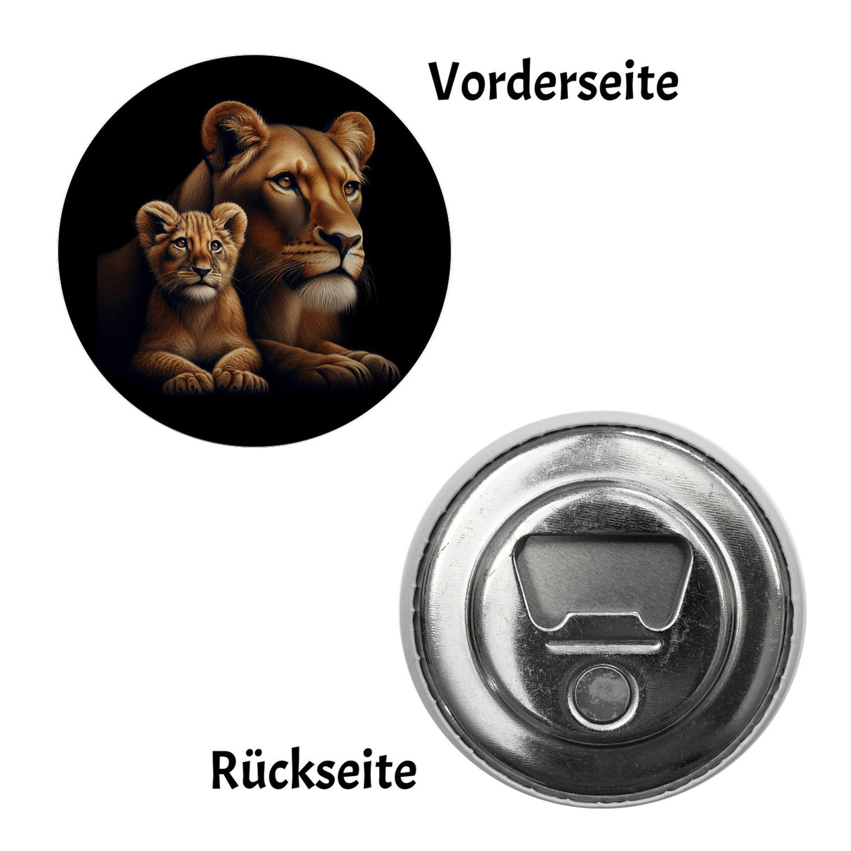 Löwin mit Babylöwe Magnet rund